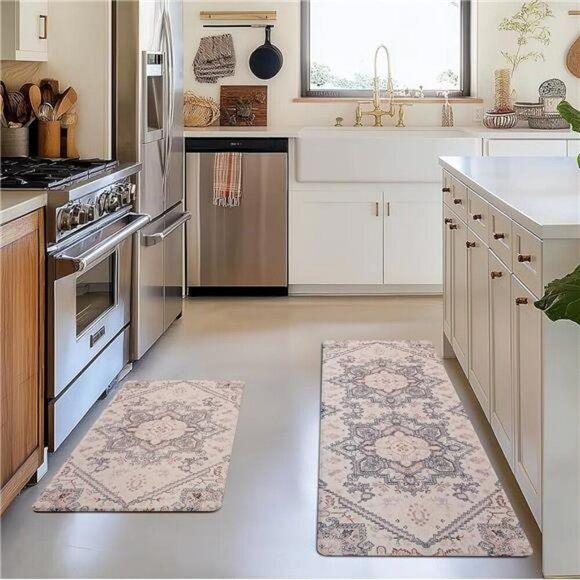FRESHMINT Anti Fatigue Kitchen Mats Set Waterproof Cushioned Boho Rugs - Picture 3 of 8
